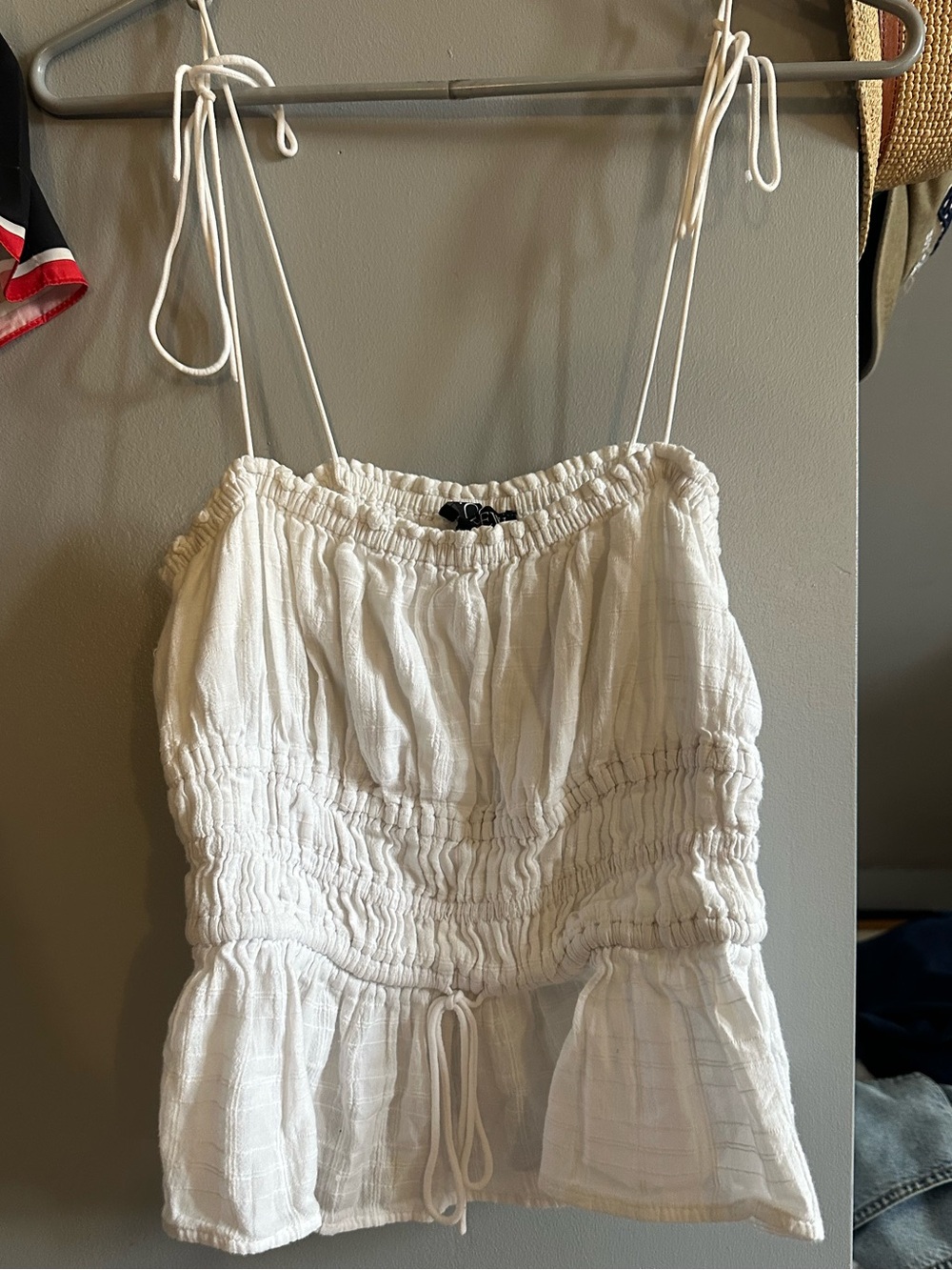 J. Crew White Strapless Tie-Shoulder Ruched Peplum Top